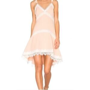 NBD Pink and White Sleeveless Lace Trim V-Neck Dress - Women's Medium